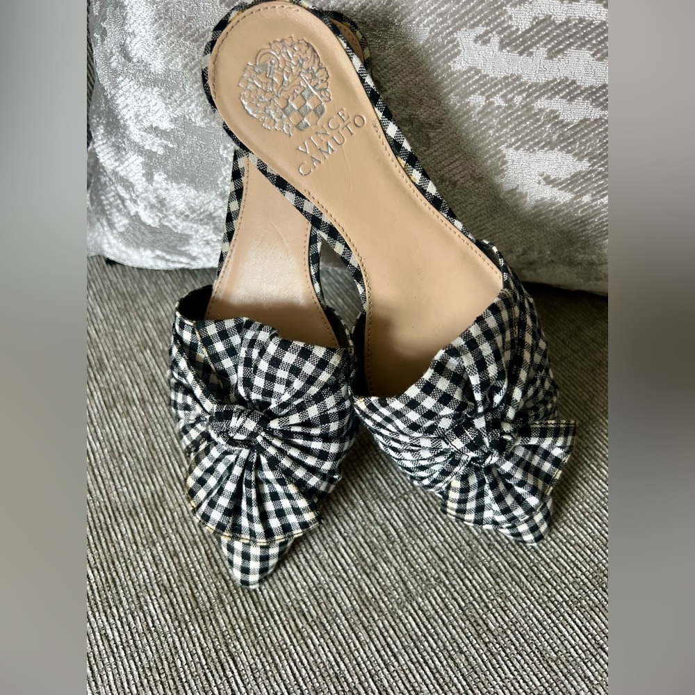 Vince Camuto Women's Marketa Mule Size 7 Slip On Shoe Black White Chekered Plaid